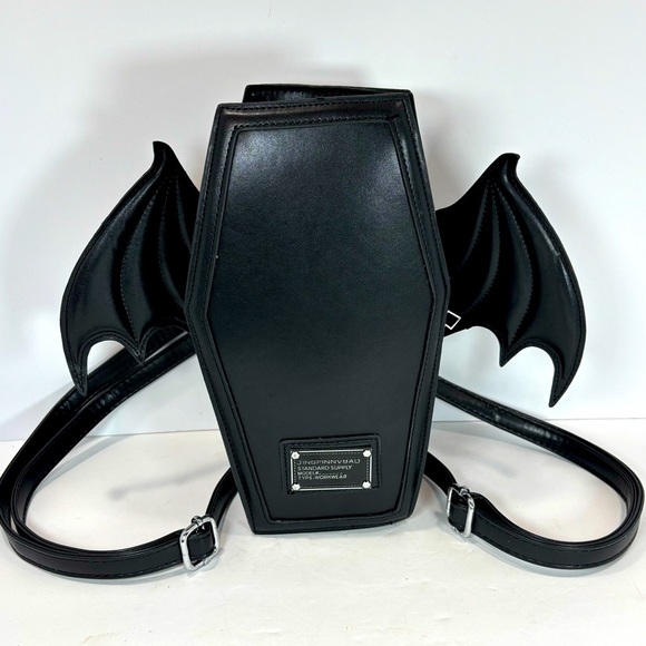 Emo Coffin X Vampire Bat Crossbody Backpack Black Gothic Halloween Bag NWOT - Picture 1 of 9